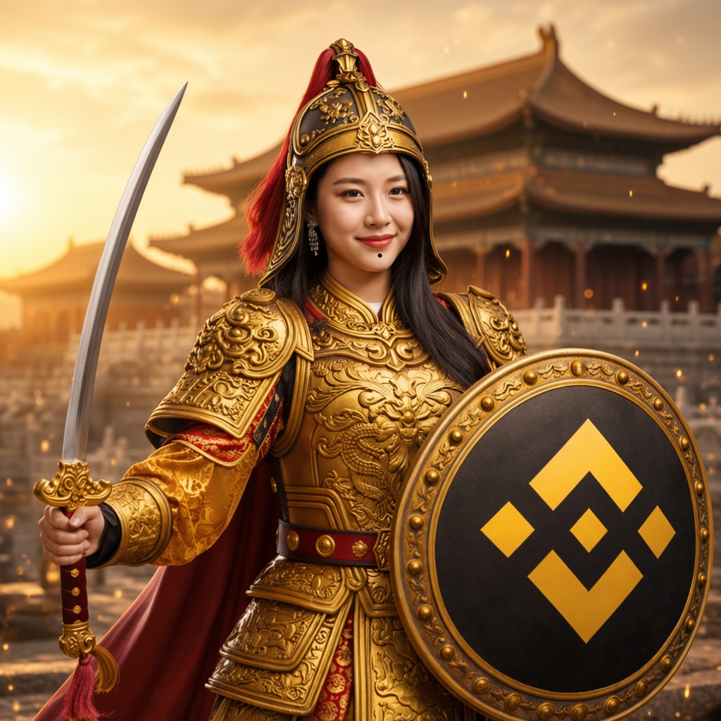 Yihe with the Binance shield raised